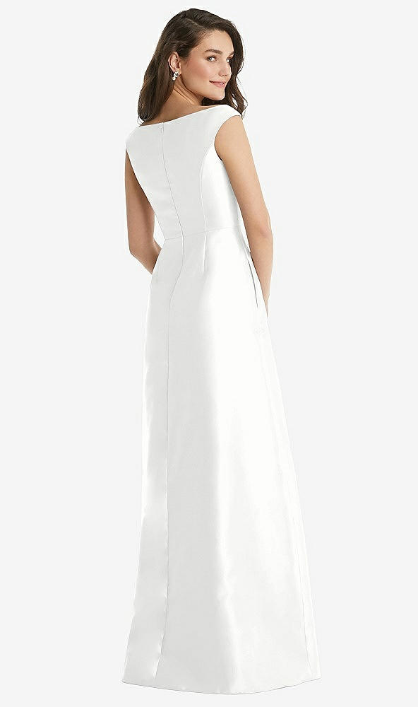 Back View - White Off-the-Shoulder Draped Wrap Maxi Dress with Pockets