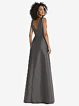 Rear View Thumbnail - Caviar Gray Jewel Neck Asymmetrical Shirred Bodice Maxi Dress with Pockets