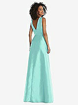 Rear View Thumbnail - Coastal Jewel Neck Asymmetrical Shirred Bodice Maxi Dress with Pockets