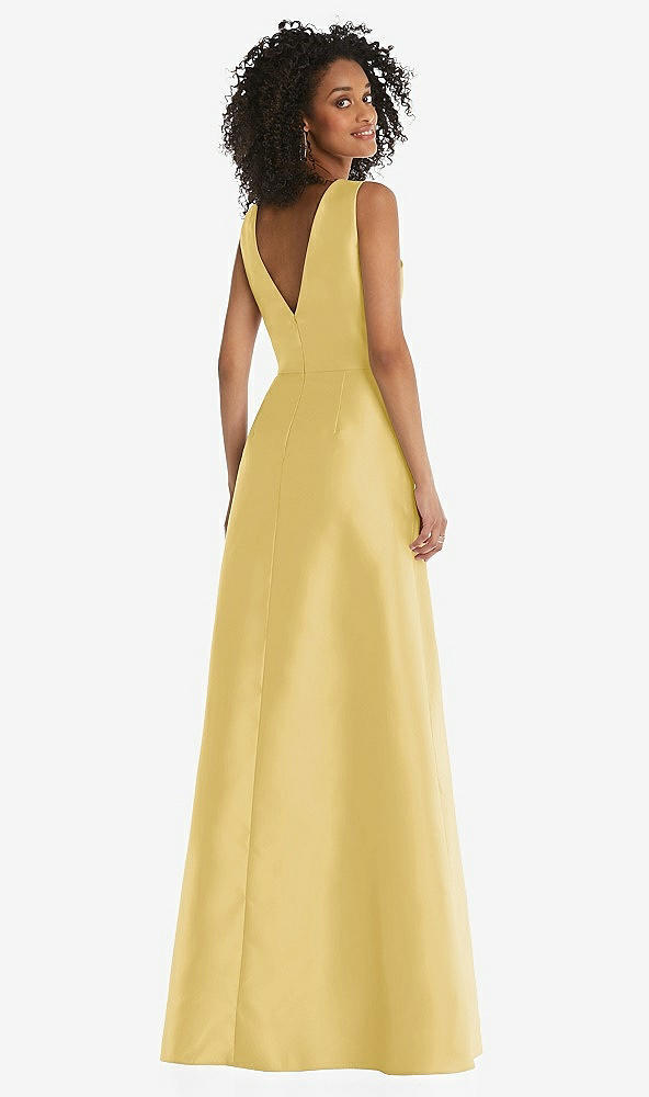 Back View - Maize Jewel Neck Asymmetrical Shirred Bodice Maxi Dress with Pockets