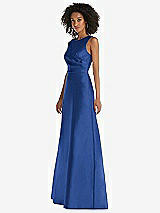 Side View Thumbnail - Classic Blue Jewel Neck Asymmetrical Shirred Bodice Maxi Dress with Pockets