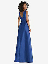 Rear View Thumbnail - Classic Blue Jewel Neck Asymmetrical Shirred Bodice Maxi Dress with Pockets
