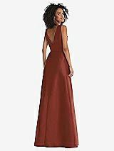 Rear View Thumbnail - Auburn Moon Jewel Neck Asymmetrical Shirred Bodice Maxi Dress with Pockets