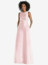 Front View Thumbnail - Ballet Pink Jewel Neck Asymmetrical Shirred Bodice Maxi Dress with Pockets