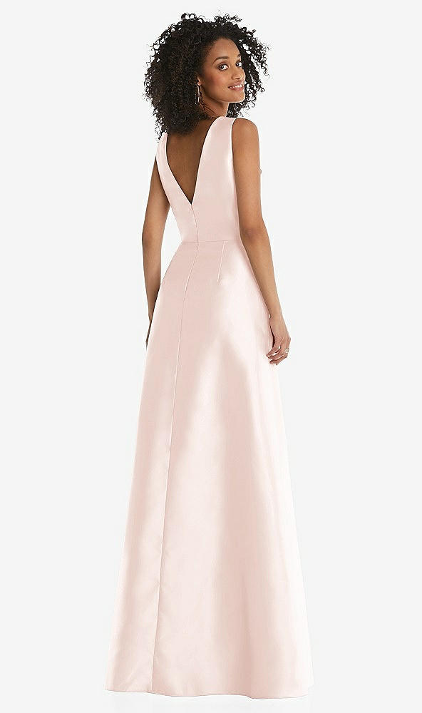 Back View - Blush Jewel Neck Asymmetrical Shirred Bodice Maxi Dress with Pockets