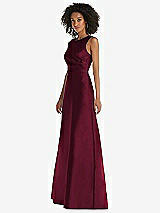 Side View Thumbnail - Cabernet Jewel Neck Asymmetrical Shirred Bodice Maxi Dress with Pockets