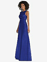Side View Thumbnail - Cobalt Blue Jewel Neck Asymmetrical Shirred Bodice Maxi Dress with Pockets