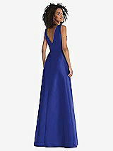 Rear View Thumbnail - Cobalt Blue Jewel Neck Asymmetrical Shirred Bodice Maxi Dress with Pockets
