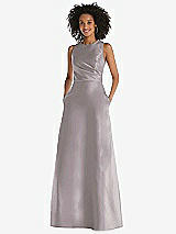 Front View Thumbnail - Cashmere Gray Jewel Neck Asymmetrical Shirred Bodice Maxi Dress with Pockets