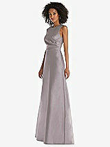 Side View Thumbnail - Cashmere Gray Jewel Neck Asymmetrical Shirred Bodice Maxi Dress with Pockets