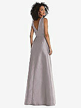 Rear View Thumbnail - Cashmere Gray Jewel Neck Asymmetrical Shirred Bodice Maxi Dress with Pockets