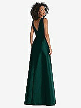 Rear View Thumbnail - Evergreen Jewel Neck Asymmetrical Shirred Bodice Maxi Dress with Pockets