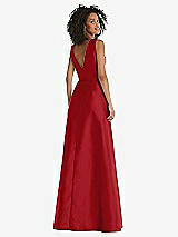 Rear View Thumbnail - Garnet Jewel Neck Asymmetrical Shirred Bodice Maxi Dress with Pockets