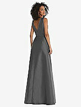 Rear View Thumbnail - Gunmetal Jewel Neck Asymmetrical Shirred Bodice Maxi Dress with Pockets