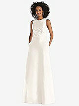 Front View Thumbnail - Ivory Jewel Neck Asymmetrical Shirred Bodice Maxi Dress with Pockets
