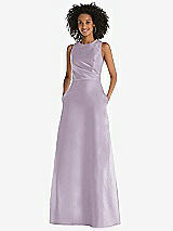 Front View Thumbnail - Lilac Haze Jewel Neck Asymmetrical Shirred Bodice Maxi Dress with Pockets