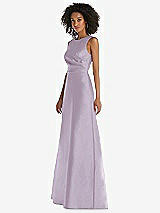Side View Thumbnail - Lilac Haze Jewel Neck Asymmetrical Shirred Bodice Maxi Dress with Pockets