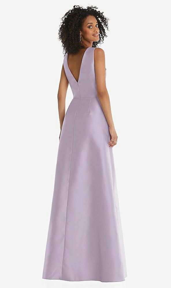 Back View - Lilac Haze Jewel Neck Asymmetrical Shirred Bodice Maxi Dress with Pockets