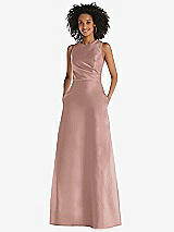 Front View Thumbnail - Neu Nude Jewel Neck Asymmetrical Shirred Bodice Maxi Dress with Pockets