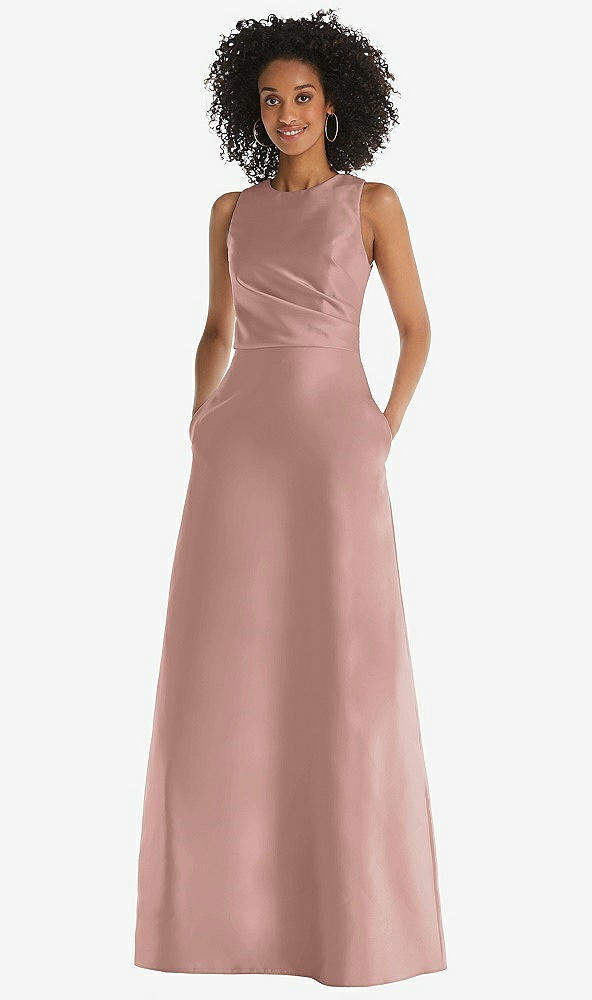Front View - Neu Nude Jewel Neck Asymmetrical Shirred Bodice Maxi Dress with Pockets