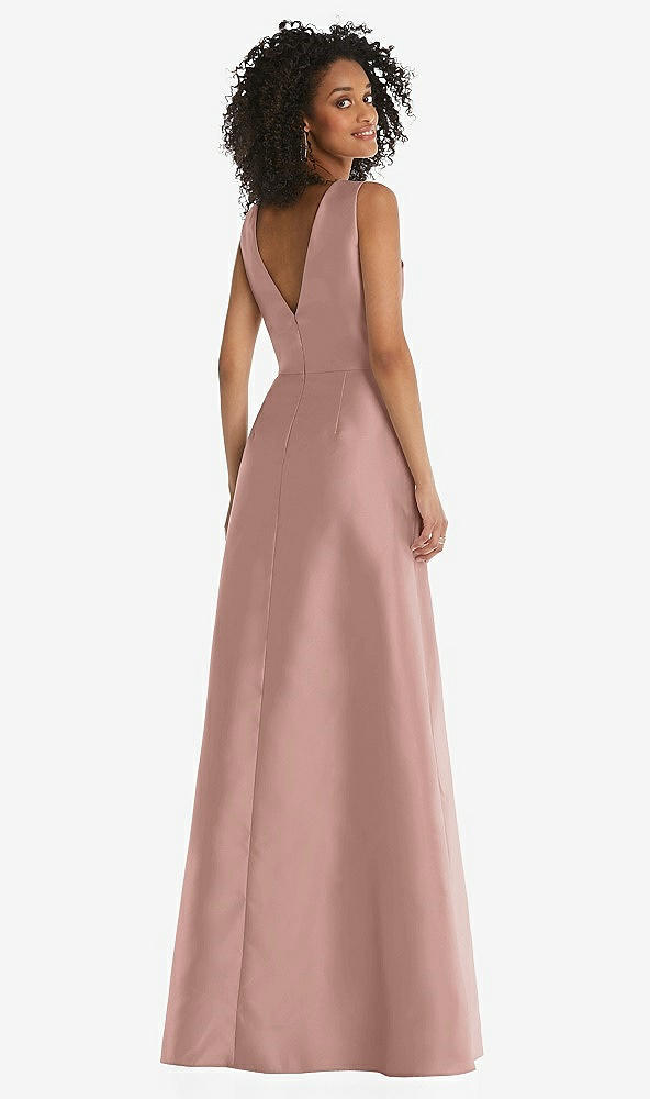 Back View - Neu Nude Jewel Neck Asymmetrical Shirred Bodice Maxi Dress with Pockets