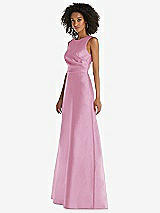 Side View Thumbnail - Powder Pink Jewel Neck Asymmetrical Shirred Bodice Maxi Dress with Pockets
