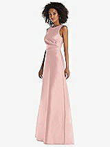 Side View Thumbnail - Rose - PANTONE Rose Quartz Jewel Neck Asymmetrical Shirred Bodice Maxi Dress with Pockets