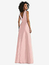 Rear View Thumbnail - Rose - PANTONE Rose Quartz Jewel Neck Asymmetrical Shirred Bodice Maxi Dress with Pockets