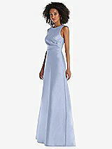 Side View Thumbnail - Sky Blue Jewel Neck Asymmetrical Shirred Bodice Maxi Dress with Pockets