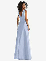 Rear View Thumbnail - Sky Blue Jewel Neck Asymmetrical Shirred Bodice Maxi Dress with Pockets