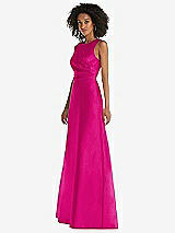 Side View Thumbnail - Think Pink Jewel Neck Asymmetrical Shirred Bodice Maxi Dress with Pockets