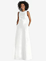 Front View Thumbnail - White Jewel Neck Asymmetrical Shirred Bodice Maxi Dress with Pockets
