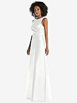 Side View Thumbnail - White Jewel Neck Asymmetrical Shirred Bodice Maxi Dress with Pockets