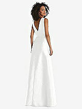Rear View Thumbnail - White Jewel Neck Asymmetrical Shirred Bodice Maxi Dress with Pockets