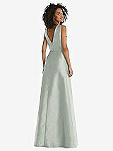 Rear View Thumbnail - Willow Green Jewel Neck Asymmetrical Shirred Bodice Maxi Dress with Pockets