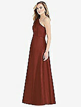 Side View Thumbnail - Auburn Moon Pleated Draped One-Shoulder Satin Maxi Dress with Pockets