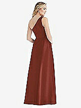 Rear View Thumbnail - Auburn Moon Pleated Draped One-Shoulder Satin Maxi Dress with Pockets