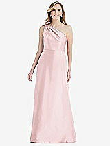 Front View Thumbnail - Ballet Pink Pleated Draped One-Shoulder Satin Maxi Dress with Pockets