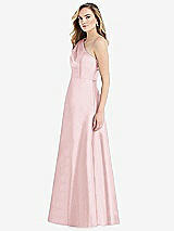 Side View Thumbnail - Ballet Pink Pleated Draped One-Shoulder Satin Maxi Dress with Pockets