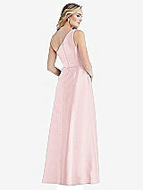 Rear View Thumbnail - Ballet Pink Pleated Draped One-Shoulder Satin Maxi Dress with Pockets