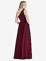 Rear View Thumbnail - Cabernet Pleated Draped One-Shoulder Satin Maxi Dress with Pockets
