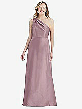 Front View Thumbnail - Dusty Rose Pleated Draped One-Shoulder Satin Maxi Dress with Pockets