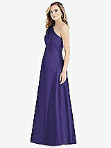 Side View Thumbnail - Grape Pleated Draped One-Shoulder Satin Maxi Dress with Pockets