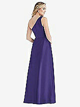 Rear View Thumbnail - Grape Pleated Draped One-Shoulder Satin Maxi Dress with Pockets