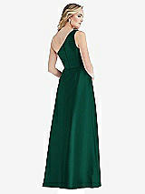 Rear View Thumbnail - Hunter Green Pleated Draped One-Shoulder Satin Maxi Dress with Pockets