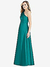 Side View Thumbnail - Jade Pleated Draped One-Shoulder Satin Maxi Dress with Pockets