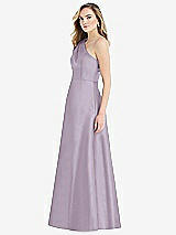 Side View Thumbnail - Lilac Haze Pleated Draped One-Shoulder Satin Maxi Dress with Pockets