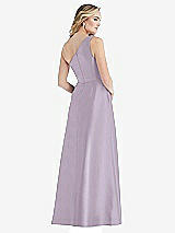Rear View Thumbnail - Lilac Haze Pleated Draped One-Shoulder Satin Maxi Dress with Pockets