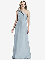 Front View Thumbnail - Mist Pleated Draped One-Shoulder Satin Maxi Dress with Pockets