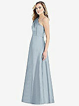 Side View Thumbnail - Mist Pleated Draped One-Shoulder Satin Maxi Dress with Pockets